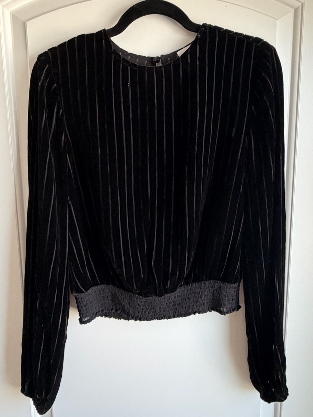CAMI NYC Black Striped Velvet Silk-Blend Long Sleeve Blouse Size Small